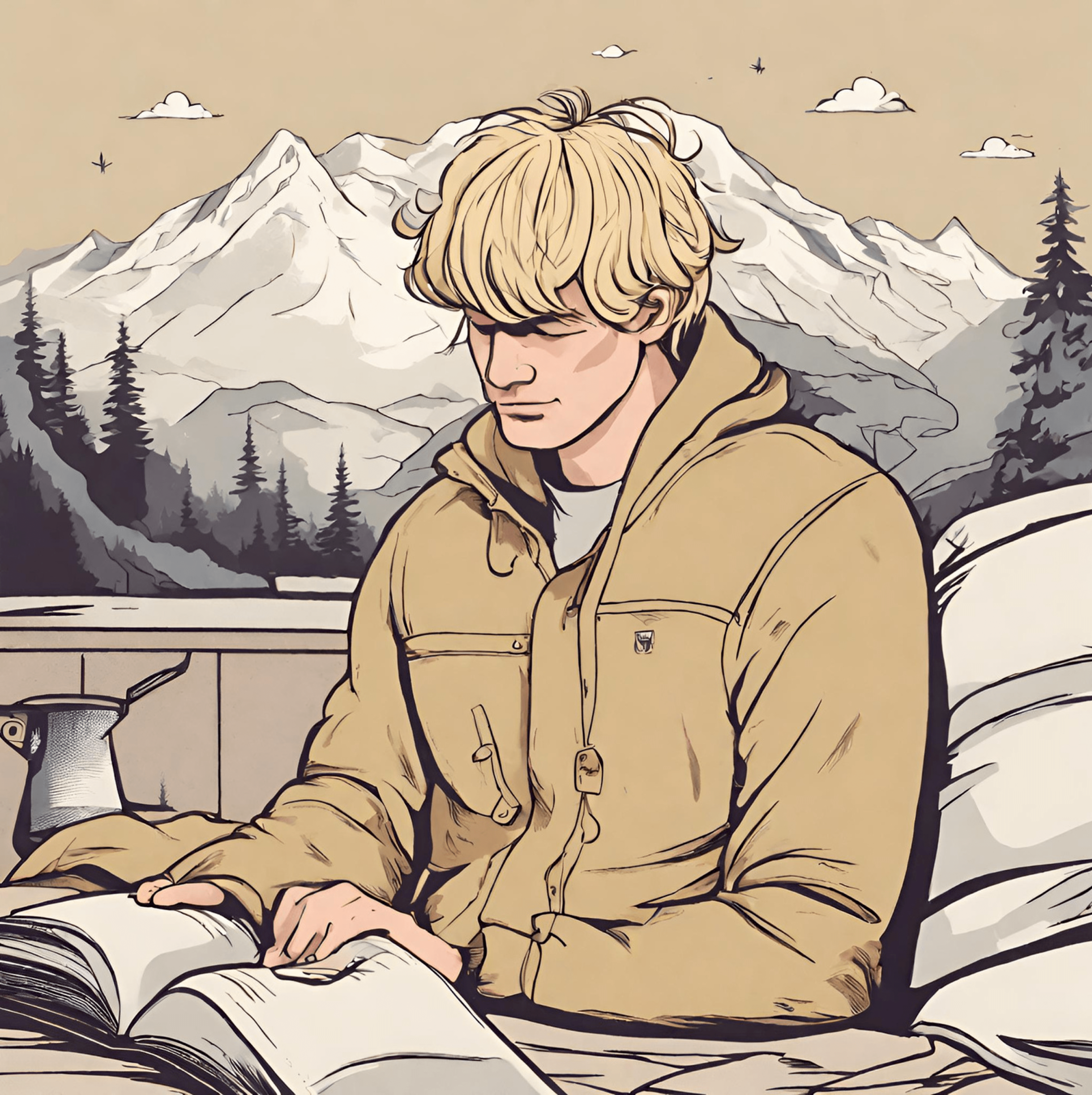 Person reading book in wilderness