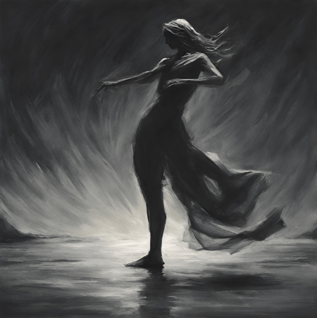 Woman swaying in darkness